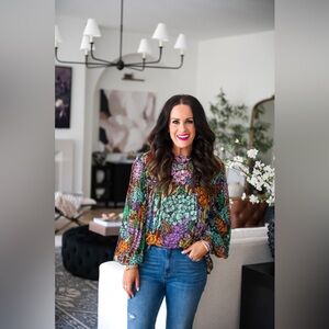 Anthropologie Bl^nk London Floral Puff-Sleeve Blouse - Multicolor L